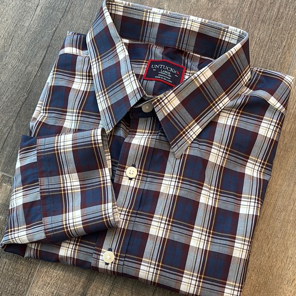 UNTUCKit Men’s Size L Regular Fit Blue and Red Casual Button‎ Down Shirt